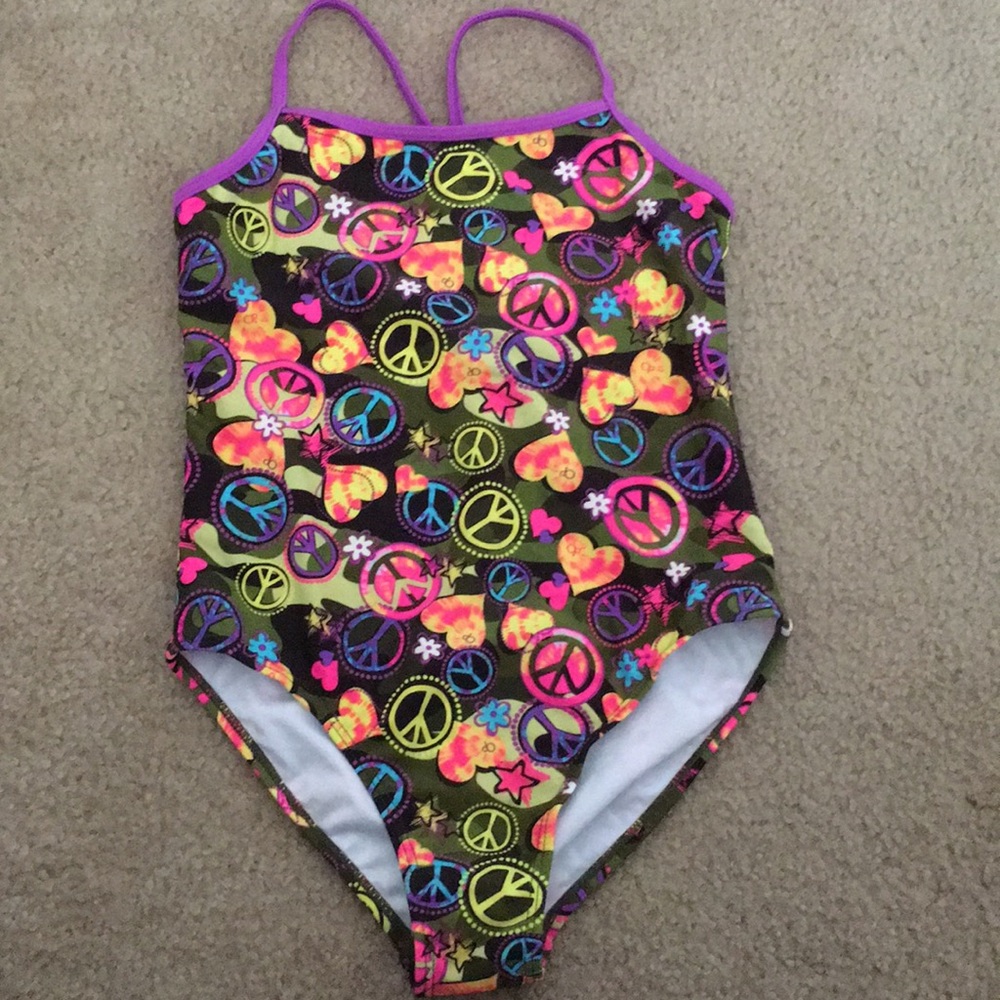 Colorful camouflage girls one piece swimsuit